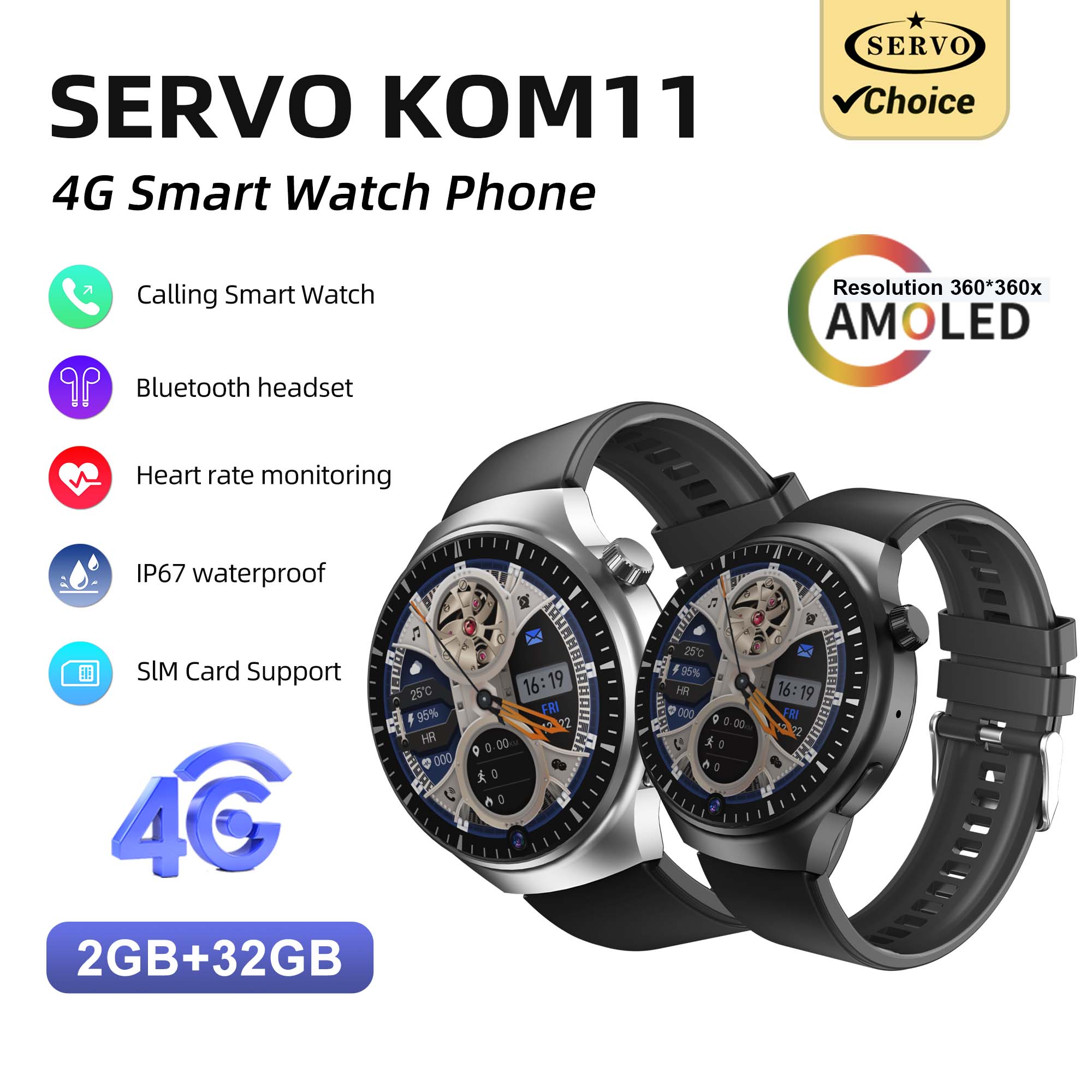 Smartwatch Faces - SERVO KOM11 4G Smart Watch Phone